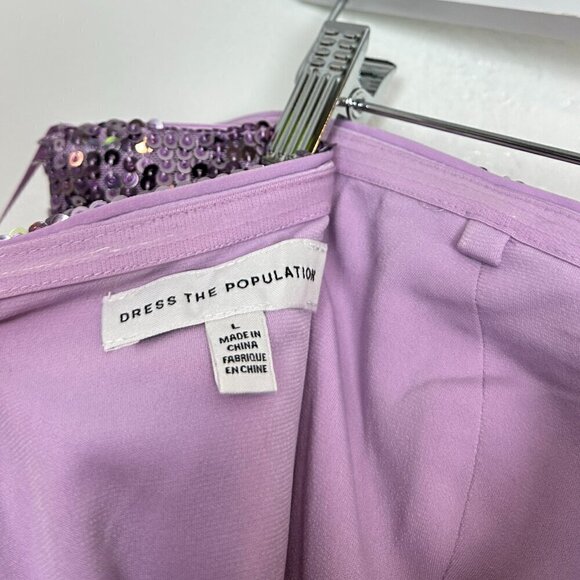 DRESS THE POPULATION Andy Sequin Strapless Jumpsuit in Lavender Multi Size Large - Picture 7 of 10